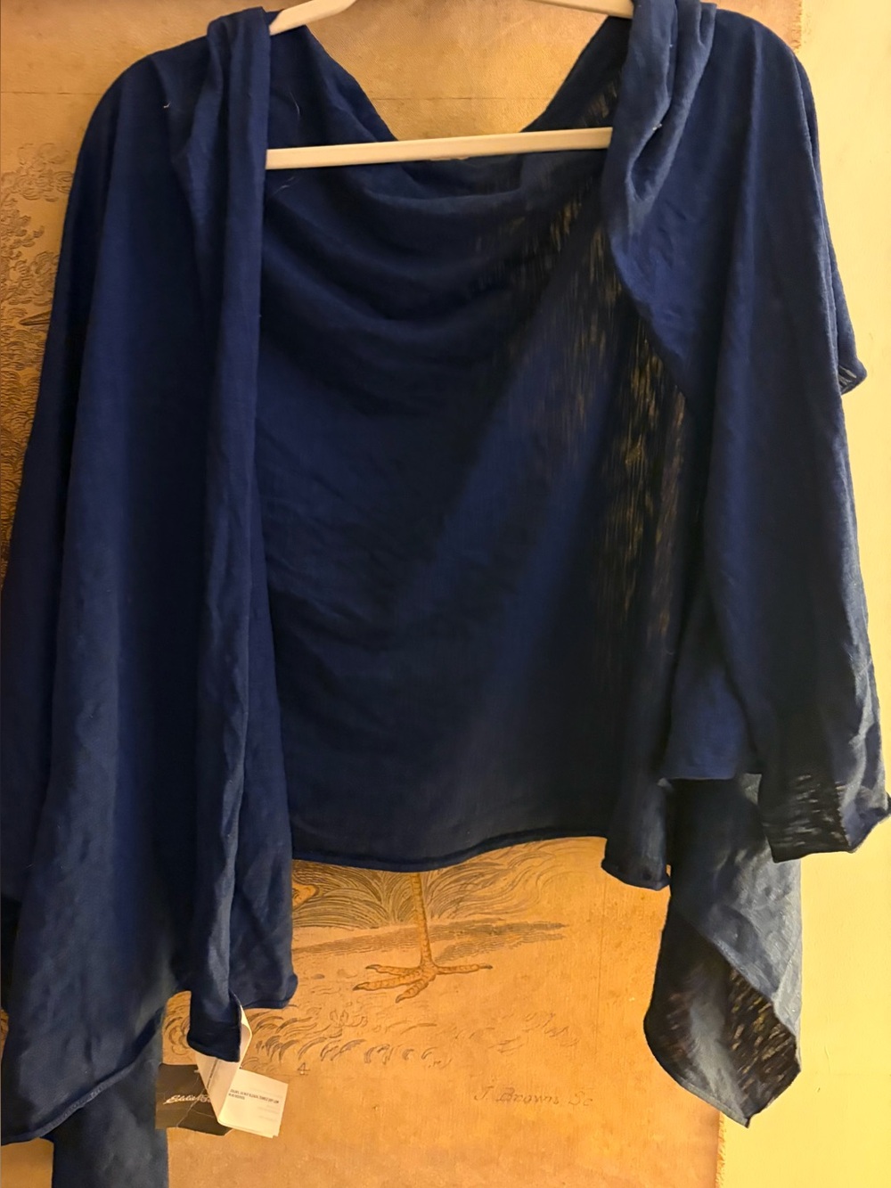* New Eddie Bauer Navy Blue Draped Shawl Wrap Hidden Pocket Arm Holes *